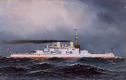 Antonio Jacobsen USS Massachusetts USA oil painting artist